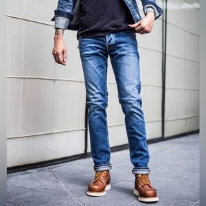 Nudie Jeans Tilted Tor Shackled And Blue Slim Tapered Leg Organic Cotton Jeans